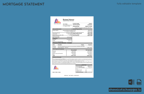 UAE Liv. Digital Bank Hypothekenabrechnung in Word- und PDF-Formaten – Beispielvorschau